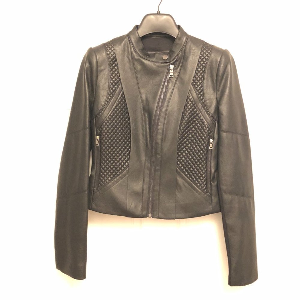 BCBGMaxAzria Black Misa Faux-Leather Moto JacketXS